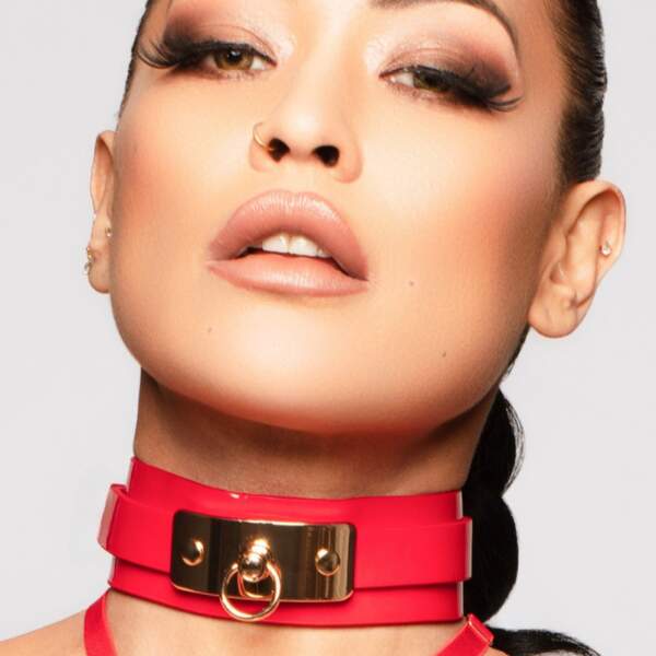 Kinky Diva - Vegas Sinners - Rode Lak Collar met O-ring en Gouden Leash