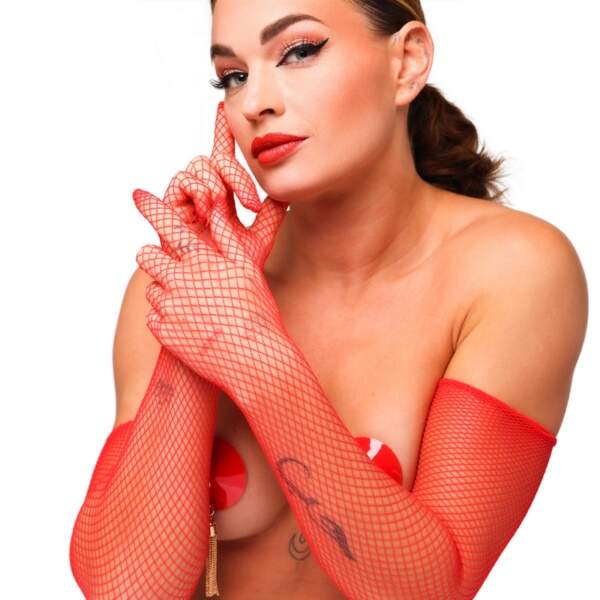 Kinky Diva - My Second Skin - Handschoenen - Visnet - Rood - Afbeelding 2