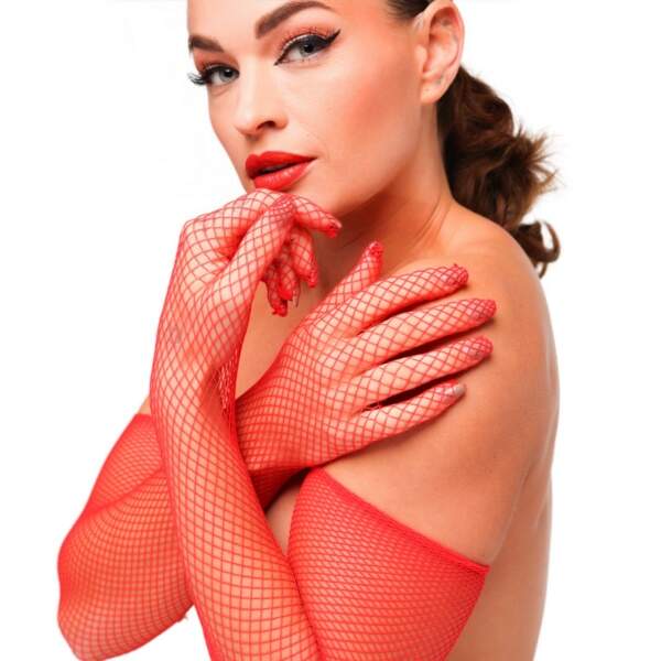 Kinky Diva - My Second Skin - Handschoenen - Visnet - Rood - Afbeelding 5
