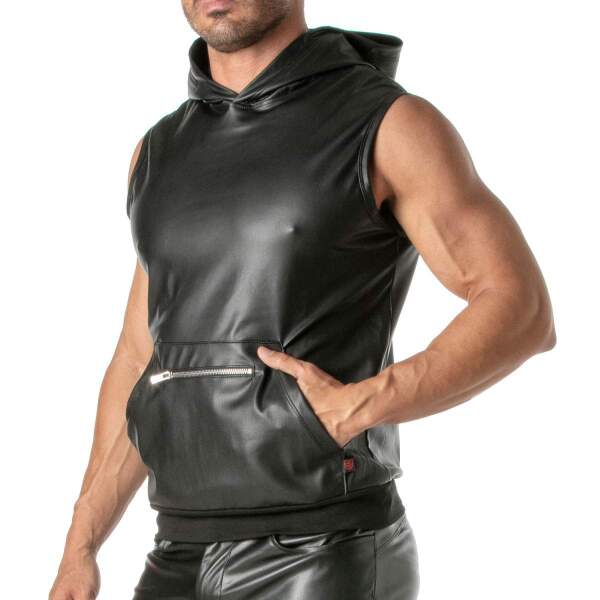 TOF PARIS - Kinky Hoodie - Mouwloos - Rits - PU-leer - Zwart - Afbeelding 3