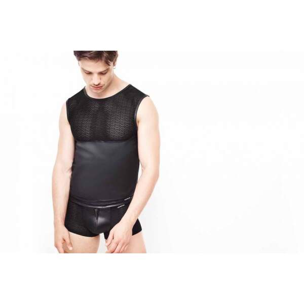 Manstore - M2276 - Slim Tank - Mesh - PU leer - Zwart - Afbeelding 4