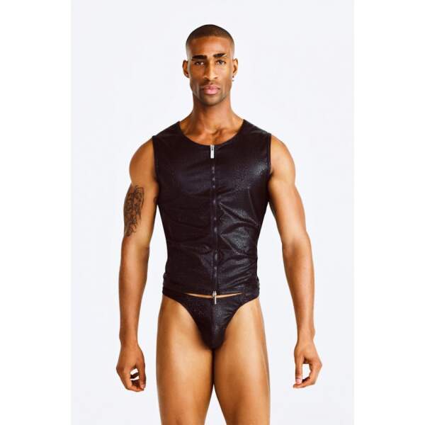 Manstore - M2317 - Zipped Vest - Print - PU-leer - Zwart - Afbeelding 4