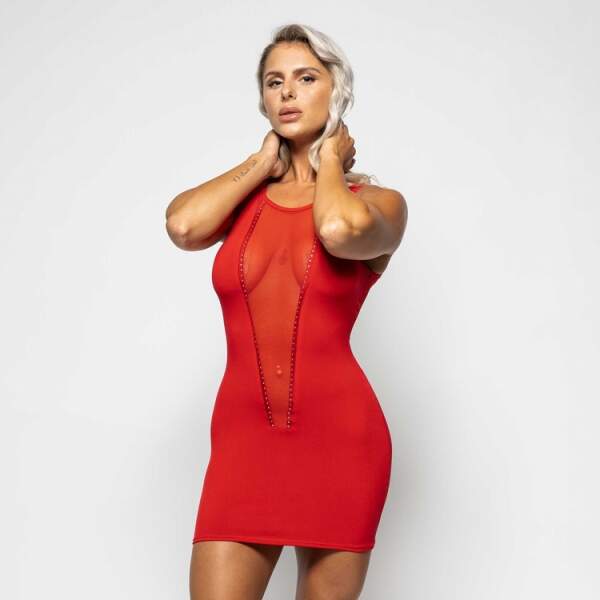 Patrice Catanzaro - Ophelia Robe - Lycra - Strass - Rood - Afbeelding 3