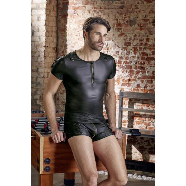 Nek - Shirt met Rits en Veter - Wetlook - Zwart - Afbeelding 2