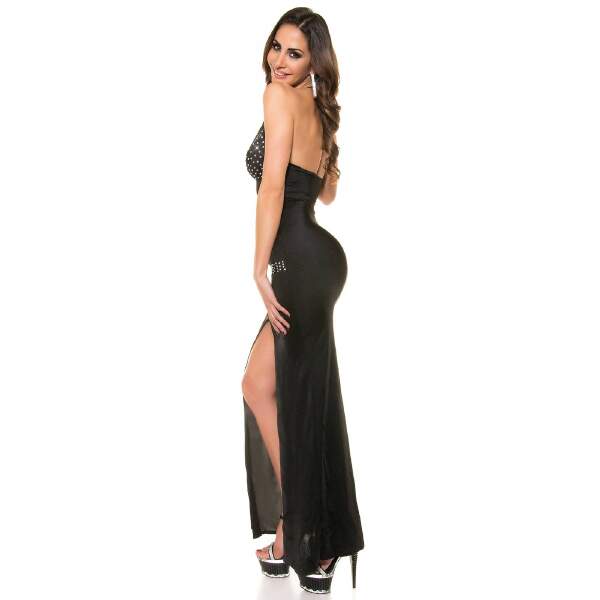 Koucla - Halter Jurk Shine - Hoge Split - Strass - Zwart - Afbeelding 2