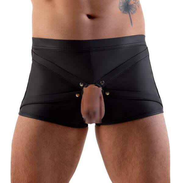 Svenjoyment - Short Showmaster - Rode strepen - Cockring - Neopreen Look - Zwart - Afbeelding 2