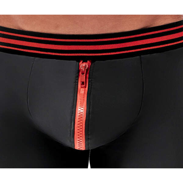 Svenjoyment - Short - Rode strepen - Rode Rits - Neopreen Look - Zwart - Afbeelding 3