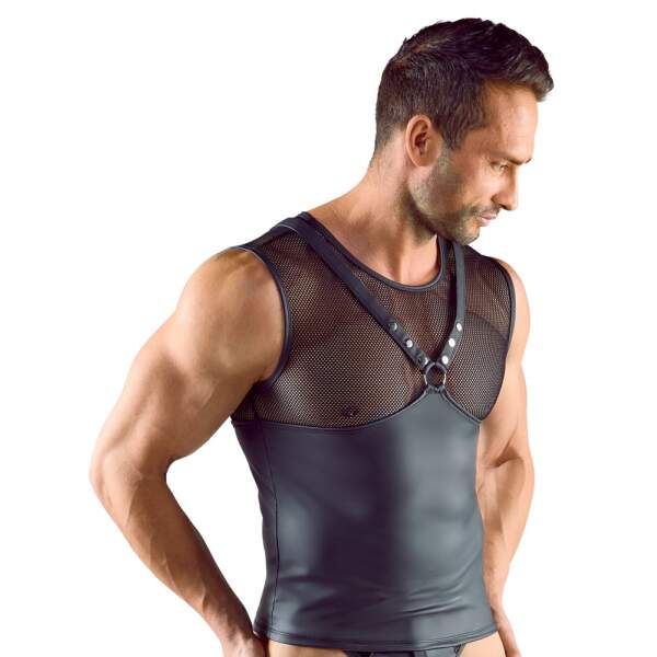 Svenjoyment Underwear - Shirt - Harnas - Mouwloos - Visnet - Wetlook - Zwart - Afbeelding 3