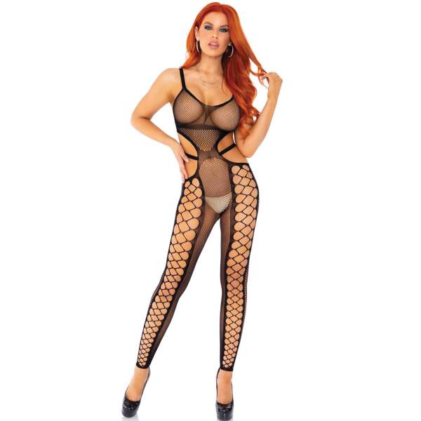 Leg Avenue - Bodystocking -  Visnet - Opengewerkt - Zonder Voeten - Zwart