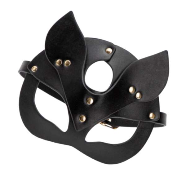 Kinky Diva - Cat Mask Deluxe - BDSM - PU Leer - Verstelbaar - Zwart - Goud - Afbeelding 2
