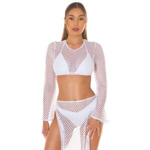 Koucla - Crop Top - Beach - Lange Mouw - Grove Visnet - Wit
