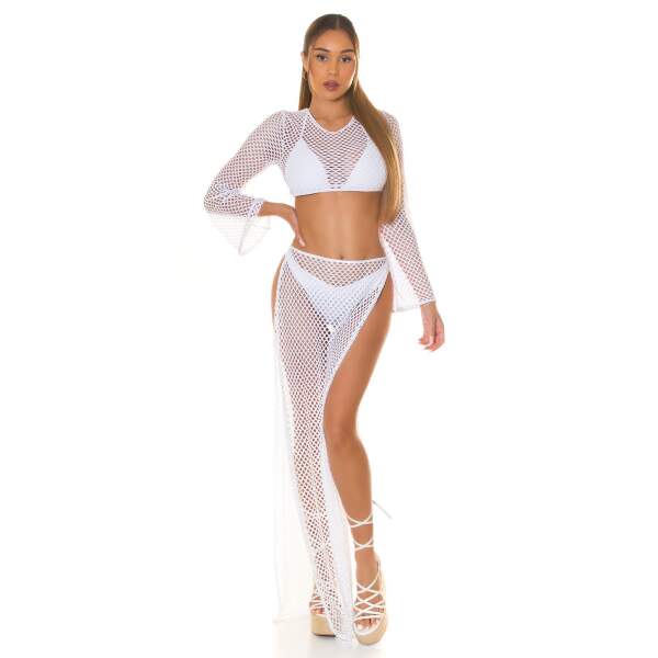 Koucla - Crop Top - Beach - Lange Mouw - Grove Visnet - Wit - Afbeelding 7