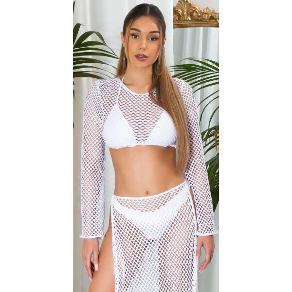 Koucla - Crop Top - Beach - Lange Mouw - Grove Visnet - Wit - Afbeelding 4