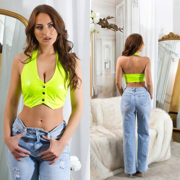 Koucla - Lak Gilet - Crop Top - Neon Lime - Afbeelding 5