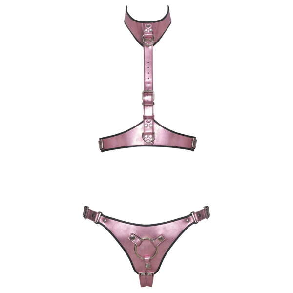 Bad Kitty Borstharnas & Strap-On Jock – Roze Metallic - PU-leer - Afbeelding 5