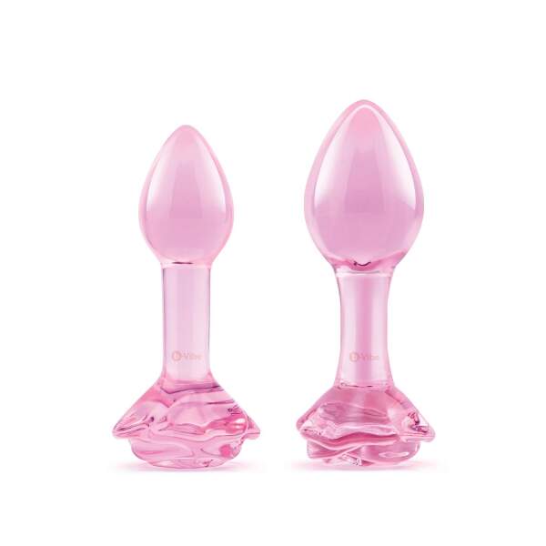 b-Vibe - Pink Roses - Butt Plug Training Set - Glas - Roze - Afbeelding 2