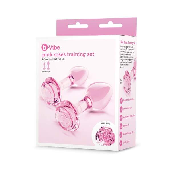 b-Vibe - Pink Roses - Butt Plug Training Set - Glas - Roze - Afbeelding 11
